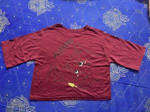 Maroon Graphic Print Crop Top