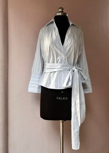 Zara basic pinstripe wrap shirt
