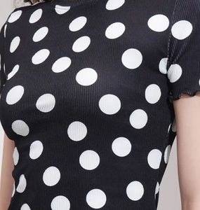 Polka Dot Ribbed Cropped Top