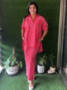 Stylish Pink Striped Co-ord Set