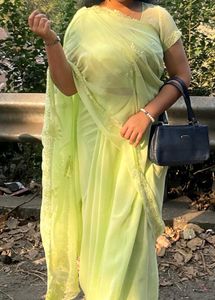 Elegant Light Green Embroidered Saree