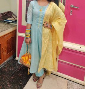 Elegant Blue & Yellow Kurta Set