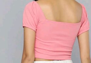 Pink Square Neck Crop Top