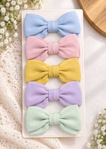 Set of 5 Pastel Bow Hair Clips