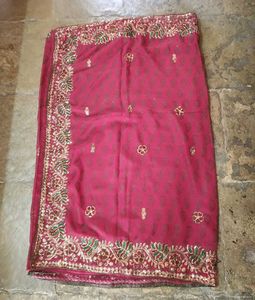 Magent Embroidered Saree