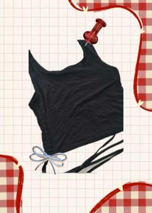 Black Ribbed Tank Top with Drawstring