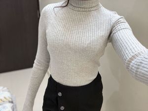 BERSHKA Grey Ribbed Turtleneck Sweater