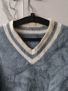Blue V-Neck korean Sweater
