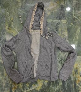 Grey Hoodie with Lace Trim
