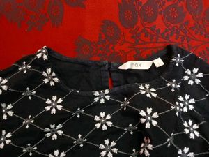 Black Kurta with White Floral Embroidery