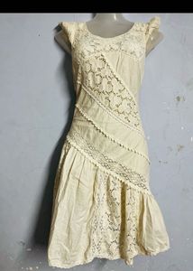 Boho Lace Trimmed Cream Dress