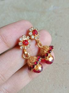 Traditional Indian Earrings with Red Stones