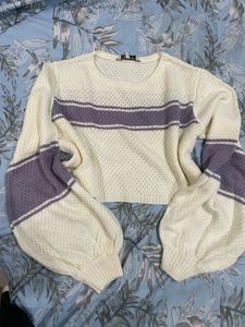 Cream &amp; Lilac Striped Knit Sweater