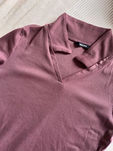 Nuon Burgundy Ribbed Polo Top - Size S