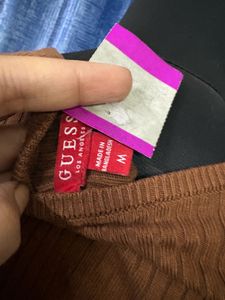 guess Ribbed Knit Zip-Up Top