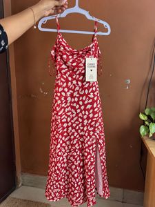 Stylish Red Floral Print Midi Dress