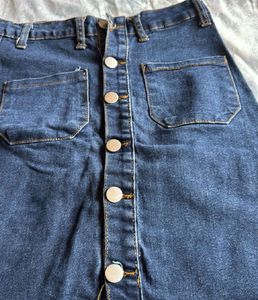 Classic Blue Denim Button-Up Skirt