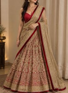 Royal Gold Embroidered Lehenga Saree in Red