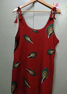 Boho Chic Peacock Feather Print Maroon Kurti