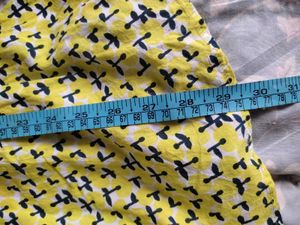 Yellow Print Dress with White Cardigan