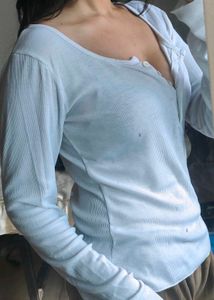 Ribbed Henley Long Sleeve Top