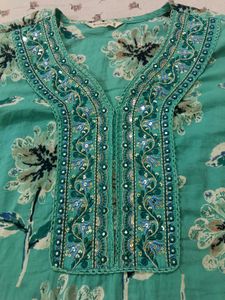 Beautiful Teal Floral Kurta Set with Dupatta