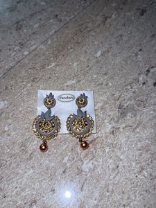 Elegant Gold & Grey Dangle Earrings