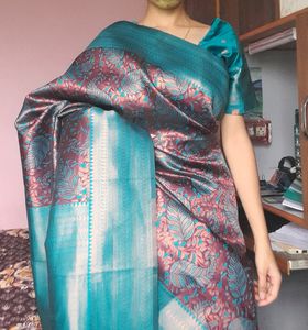 Silk Saree With Copper Zari Work✨️