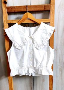 White Cropped Blouse with Peter Pan Collar size-34