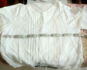 White Lace Trim V-Neck Blouse Size-38