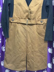 Suede pinafore dress with long sleeve top