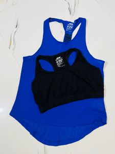 Blue Racerback Tank Top &amp; Black Sports Bra