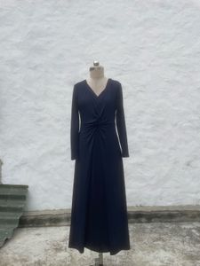 Elegant Navy Blue Twist Front Dress