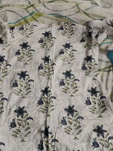 White Kurta with Blue Floral Print
