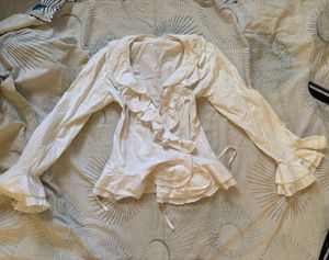 White Cotton shirt with Ruffle Hem