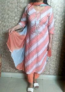 Cotton Striped Kurta Set with Dupatta