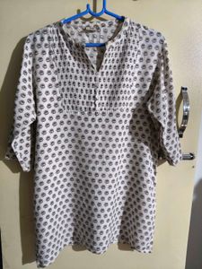 White Printed Cotton Kurta