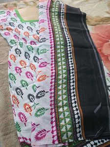 White Kurta with Colorful Leaf Print