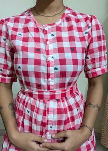 Cute Red Gingham Heart Midi Dress