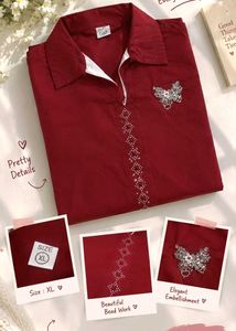 Elegant Maroon Kurta with Butterfly Embellishment