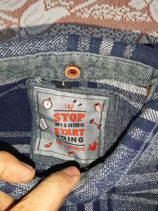 Blue &amp; White Plaid Flannel Shirt
