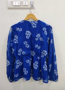 Floral Print Ruffle V Neck Top