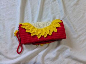 Handmade Sunflower Crochet Clutch