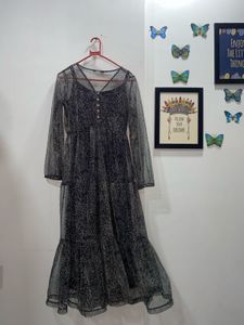 Sheer Black Printed Maxi Dress