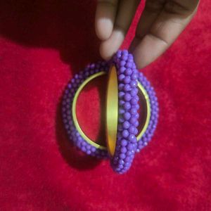Purple Beaded Bangles - Set of Two