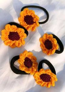 Crocheted Sunflower Hair Tie &amp; Clip