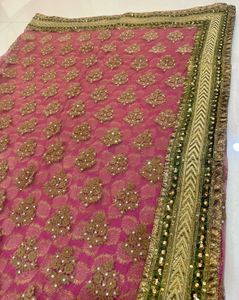 Elegant Pink Embroidered Net Saree