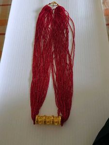 Red Beaded Necklace with Gold Accent