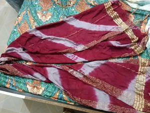 Maroon Tie-Dye Dupatta with Gold Border