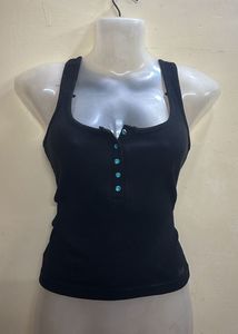 Black Ribbed Henley Tank Top
